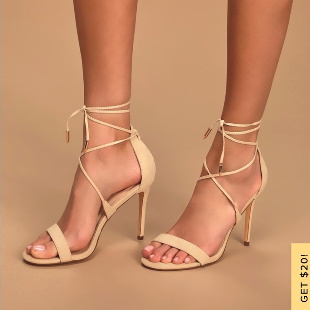 Aimee Natural Suede Lace-Up Heels NWT